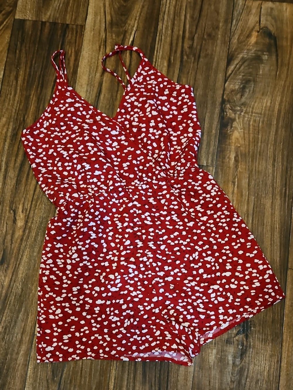Shein Red Printed Spaghetti-Strap One-Piece Romper Small Never Worn